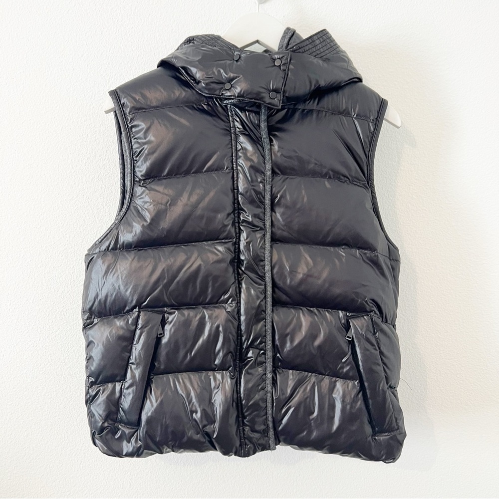 Vince Black Puffer Vest Detachable Hood Zip Button Front Size Large L - Picture 2 of 6